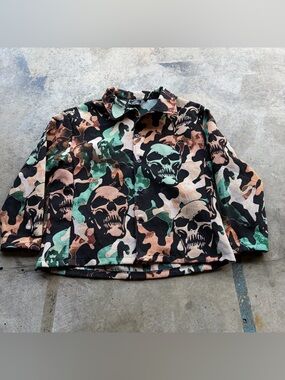 Rebel Vengeance Skull Camo Tapestry Jacket Streetwear Camouflage AOP